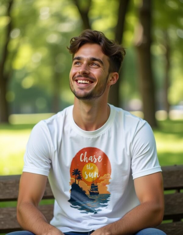 20241209224309-1efb67ef-6a8c-67e0-a309-ce51e0e623f0.jpg Follow the Light with the Chase the Sun Unisex T-shirt