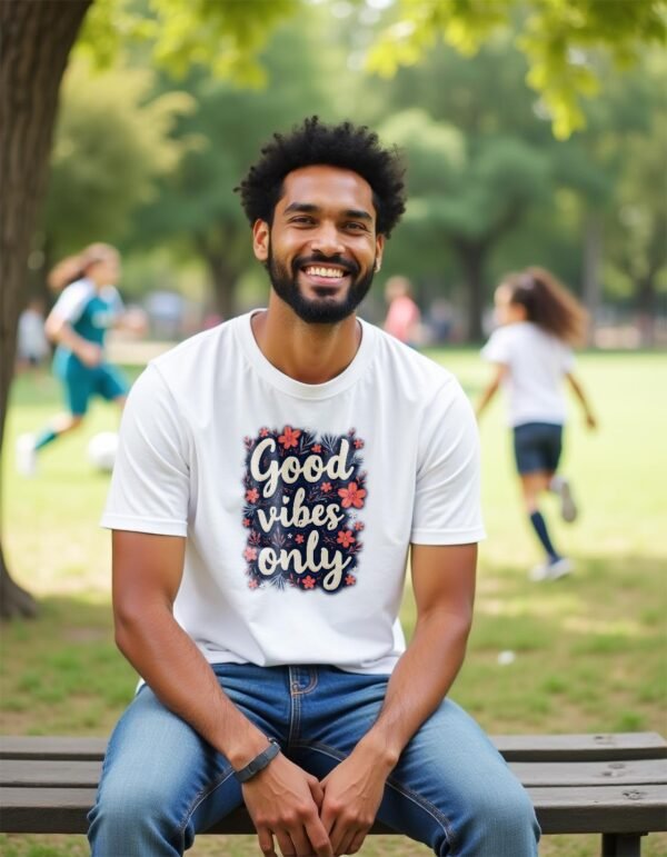 20241210024149-1efb6a04-e07c-68e4-a157-9652150fc66f.jpg Good Vibes Only Unisex T-shirt – Because Life’s Better Happy