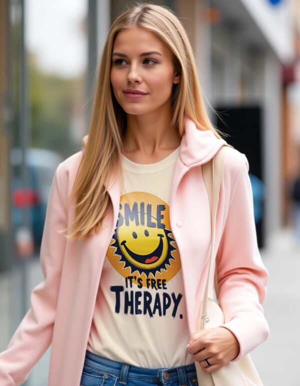20241217232558-1efbcce4-53da-660a-9db3-2a8492f27025.jpg Smile, It's Free Therapy Unisex T-shirt β The Best Kind of Medicine