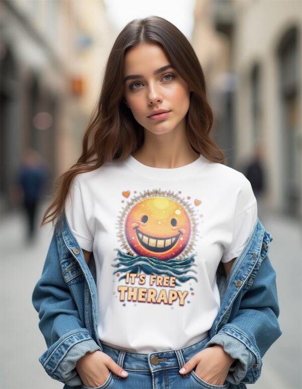 20241217232727-1efbcce7-a373-6786-a5f6-ca73a63ac2dc.jpg Smile, It's Free Therapy Unisex T-shirt β Your Daily Dose of Happiness