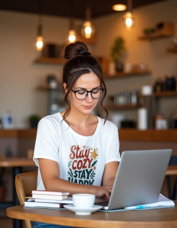 20241218022637-1efbce78-2222-6c94-b4f7-4e613ce8fc32.jpg Stay Cozy, Stay Happy Unisex T-shirt – The Perfect Blend of Comfort and Joy