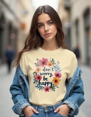 20241218040555-1efbcf56-117c-60f0-b3ed-b299050d7ae4.jpg Smile Bright – Don’t Worry, Be Happy Unisex T-shirt